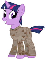 Size: 700x890 | Tagged: safe, artist:totallynotabronyfim, derpibooru import, twilight sparkle, clothes, haircut, marines, military, short hair, short tail, smiling, uniform, usmc