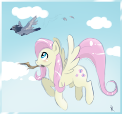 Size: 720x671 | Tagged: safe, artist:insanity-wolf, fluttershy, bird, pegasus, pony, female, flying, mare