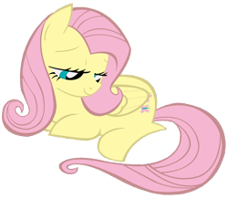 Size: 1000x870 | Tagged: safe, artist:sonickaboom, fluttershy, pegasus, pony, female, folded wings, lidded eyes, looking at something, looking away, looking down, mare, prone, simple background, smiling, solo, transparent background, wings