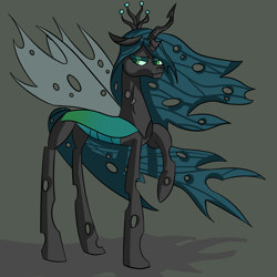 Size: 3200x3200 | Tagged: safe, artist:quefortia, queen chrysalis, changeling, changeling queen, female, horn, smiling, solo