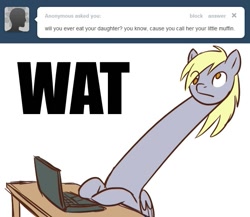 Size: 651x565 | Tagged: safe, derpy hooves, pegasus, pony, ask derpyhooves, computer, female, laptop computer, long neck, mare, wat