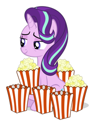 Size: 2258x3000 | Tagged: safe, artist:sollace, starlight glimmer, pony, the crystalling, food, popcorn, simple background, sitting, solo, transparent background, vector