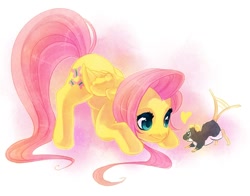 Size: 1052x824 | Tagged: safe, artist:zilleniose-chu, fluttershy, pegasus, pony, rat, face down ass up, heart, tail wag