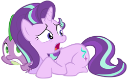 Size: 11300x7000 | Tagged: safe, artist:tardifice, spike, starlight glimmer, dragon, pony, unicorn, the crystalling, absurd resolution, looking back, open mouth, photoshop, simple background, terrified, transparent background, vector