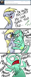 Size: 750x1848 | Tagged: safe, derpy hooves, lyra heartstrings, pegasus, pony, ask-derpyweas, comic, derpyweas, female, hand, manos, mare, spanish, tumblr