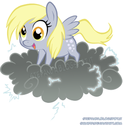 Size: 700x716 | Tagged: safe, artist:stepandy, derpy hooves, pegasus, pony, chibi, cloud, female, lightning, mare