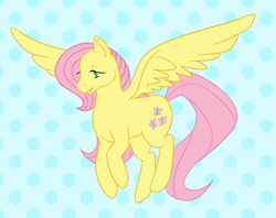 Size: 773x613 | Tagged: safe, artist:senderunknown, fluttershy, pegasus, pony, abstract background, female, lidded eyes, looking away, mare, polka dot background, solo, spread wings, three quarter view, wings