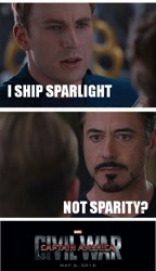 Size: 423x734 | Tagged: safe, rarity, spike, starlight glimmer, barely pony related, captain america, captain america: civil war, drama bait, exploitable meme, female, image macro, male, meme, shipping, shipping drama, shipping war, sparity, sparlight, straight, tony stark