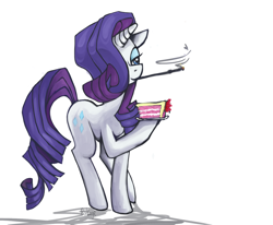 Size: 1082x891 | Tagged: safe, artist:pwnkage, rarity, pony, unicorn, cake, cigarette, cigarette holder, food, smoking, solo