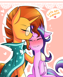 Size: 2600x3200 | Tagged: safe, artist:littlecloudie, starlight glimmer, sunburst, pony, unicorn, blushing, heart, marriage proposal, shipping, starburst