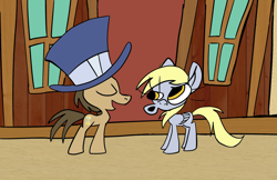 Size: 900x582 | Tagged: safe, artist:joeywaggoner, derpy hooves, doctor whooves, pegasus, pony, female, hat, mare