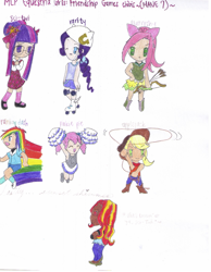 Size: 1251x1614 | Tagged: safe, artist:powerpufftsubasa, derpibooru import, applejack, fluttershy, pinkie pie, rainbow dash, rarity, sci-twi, sunset shimmer, twilight sparkle, equestria girls, friendship games, anime, chibi, simple background, white background