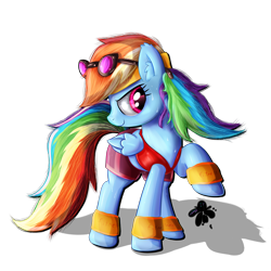 Size: 3000x3000 | Tagged: safe, artist:katakiuchi4u, derpibooru import, rainbow dash, pegasus, pony, clothes, female, leg warmers, mare, raised hoof, shorts, simple background, solo, sports, sunglasses, transparent background, wet