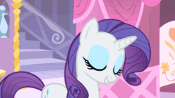 Size: 500x281 | Tagged: safe, screencap, rarity, pony, unicorn, a dog and pony show, animated, open mouth, solo, surprised