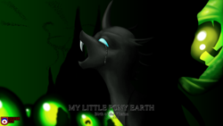 Size: 3840x2160 | Tagged: safe, artist:tsaritsaluna, queen chrysalis, changeling, changeling queen, crying, egg, nest, silhouette, swarm