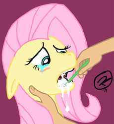 Size: 1200x1302 | Tagged: safe, artist:indiche, fluttershy, human, crying, dental plan, hand, toothbrush