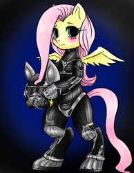 Size: 700x900 | Tagged: safe, artist:animecreator, fluttershy, pegasus, pony, armor, bipedal, crossover, crysis, game, nanosuit