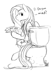 Size: 800x1096 | Tagged: safe, artist:cartoonlion, fluttershy, pegasus, pony, but why, newspaper, toilet