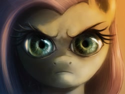 Size: 1520x1140 | Tagged: safe, artist:raikoh, fluttershy, pegasus, pony, angry, beautiful, detailed, nightmare fuel, solo, stare, the stare, uncanny valley