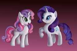 Size: 900x600 | Tagged: safe, artist:ailatf, rarity, sweetie belle, pony, unicorn, adult, duo, duo female, female, older, open mouth, sisters