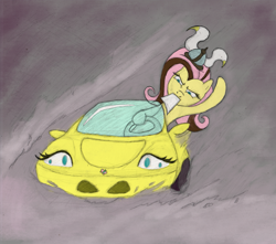 Size: 2615x2310 | Tagged: safe, artist:hewison, fluttershy, pegasus, pony, car, female, high res, mare