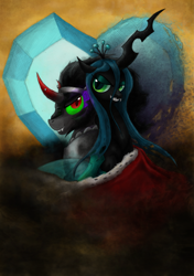 Size: 2465x3510 | Tagged: safe, artist:hewison, king sombra, queen chrysalis, changeling, changeling queen, pony, unicorn, ask king sombra, chrysombra, crystal heart, female, male, shipping, straight