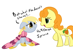 Size: 2338x1700 | Tagged: safe, artist:tess, carrot top, derpy hooves, golden harvest, pegasus, pony, clothes, dress, female, mare