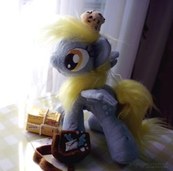 Size: 843x833 | Tagged: safe, artist:piquipauparro, derpy hooves, pegasus, pony, accessories, female, irl, mailbag, mare, muffin, photo, plushie