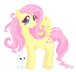 Size: 641x613 | Tagged: safe, artist:felynea, angel bunny, fluttershy, pegasus, pony, rabbit, female, mare, pet, pink mane, yellow coat