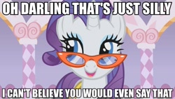 Size: 825x464 | Tagged: safe, screencap, rarity, pony, unicorn, caption, glasses, image macro