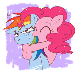 Size: 615x576 | Tagged: safe, artist:nmnkgskds, derpibooru import, pinkie pie, rainbow dash, earth pony, pegasus, pony, female, hug, lesbian, pinkiedash, pixiv, shipping