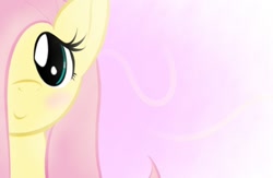 Size: 640x416 | Tagged: safe, artist:dshou, fluttershy, pegasus, pony, abstract background, blushing, bust, female, hair over one eye, looking at you, mare, portrait, smiling, solo