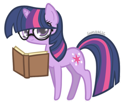 Size: 700x600 | Tagged: safe, artist:sandra626, derpibooru import, twilight sparkle, book, chibi, glasses, solo