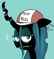 Size: 693x762 | Tagged: safe, anonymous artist, queen chrysalis, changeling, changeling queen, 4chan, colored, drawthread, simple background, solo, top bug, top gun