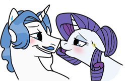 Size: 900x583 | Tagged: safe, artist:beautyberri, fancypants, rarity, pony, unicorn, blushing, female, imminent kissing, male, raripants, shipping, straight