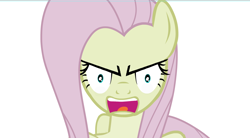 Size: 1224x675 | Tagged: safe, fluttershy, pegasus, pony, angry, bust, discorded, female, looking at you, mare, open mouth, shrunken pupils, simple background, solo, white background