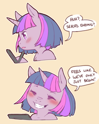 Size: 960x1200 | Tagged: safe, artist:cold-blooded-twilight, twilight sparkle, unicorn twilight, pony, unicorn, blushing, cold blooded twilight, dialogue, end of g4, end of ponies, smiling, tablet