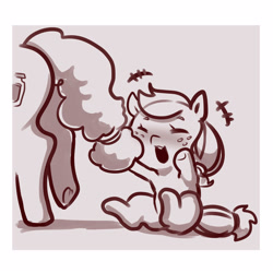 Size: 3000x3000 | Tagged: safe, artist:cold-blooded-twilight, applejack, pear butter, earth pony, pony, /mlp/, 4chan, butt, comic, cute, drawthread, duo, female, filly, filly applejack, jackabetes, monochrome, plot, sketch, younger