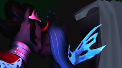 Size: 3840x2160 | Tagged: safe, artist:viranimation, king sombra, queen chrysalis, changeling, changeling queen, pony, unicorn, 3d, chrysombra, female, male, shipping, source filmmaker, straight