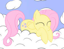 Size: 750x575 | Tagged: safe, artist:hip-indeed, fluttershy, pegasus, pony, cloud, cloudy, sleeping