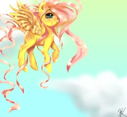 Size: 1240x1142 | Tagged: safe, artist:xxfaye, fluttershy, pegasus, pony, cloud, cloudy, flying, solo