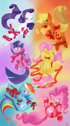 Size: 1400x2520 | Tagged: safe, artist:jesrartes, derpibooru import, applejack, fluttershy, pinkie pie, rainbow dash, rarity, twilight sparkle, earth pony, pegasus, pony, unicorn, blushing, bow, mane six, ribbon