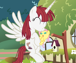Size: 3600x3000 | Tagged: safe, artist:beavernator, fluttershy, oc, oc:fausticorn, alicorn, pegasus, pony, baby, baby pony, babyshy, diaper, filly, foal, high res, lauren faust, ponified