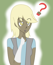 Size: 772x946 | Tagged: safe, artist:indigomittens, derpy hooves, blonde, blonde hair, clothes, female, golden eyes, humanized, smiling, solo