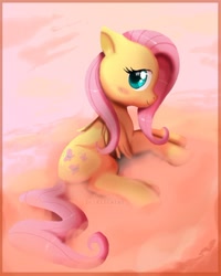 Size: 444x555 | Tagged: safe, artist:kitchiki, fluttershy, pegasus, pony, female, mare, pink mane, solo, yellow coat