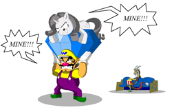 Size: 1024x669 | Tagged: safe, artist:koopa-master, discord, rarity, pony, unicorn, crossover, diamond, discorded, discorded rarity, greed, greedity, popcorn, sofa, super mario bros., wario