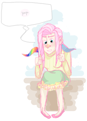 Size: 400x558 | Tagged: safe, artist:stevetwisp, fluttershy, clothes, flag, humanized, skinny, skirt, sweater, sweatershy