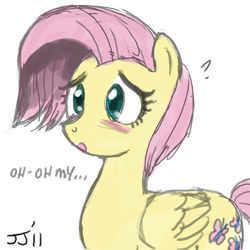 Size: 800x800 | Tagged: safe, artist:johnjoseco, fluttershy, pegasus, pony, alternate hairstyle, blushing, solo