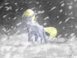 Size: 1024x768 | Tagged: safe, artist:ashenchi, derpy hooves, pegasus, pony, female, mare, snow, snowfall