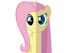 Size: 4800x3600 | Tagged: safe, artist:blingingjak, fluttershy, pegasus, pony, duality, evil fluttershy, female, folded wings, full face view, looking at you, mare, simple background, solo, split screen, standing, transparent background, wings